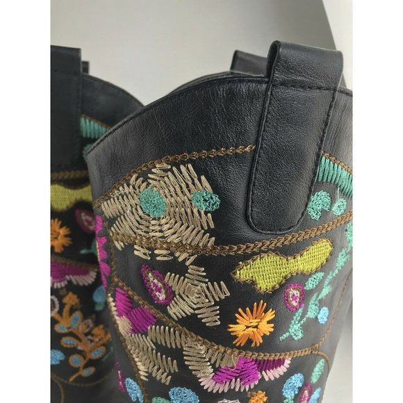 TWO LIPS Chessa Black Embroidered Western Style Leather Boots Sz 6.5 - Picture 5 of 7